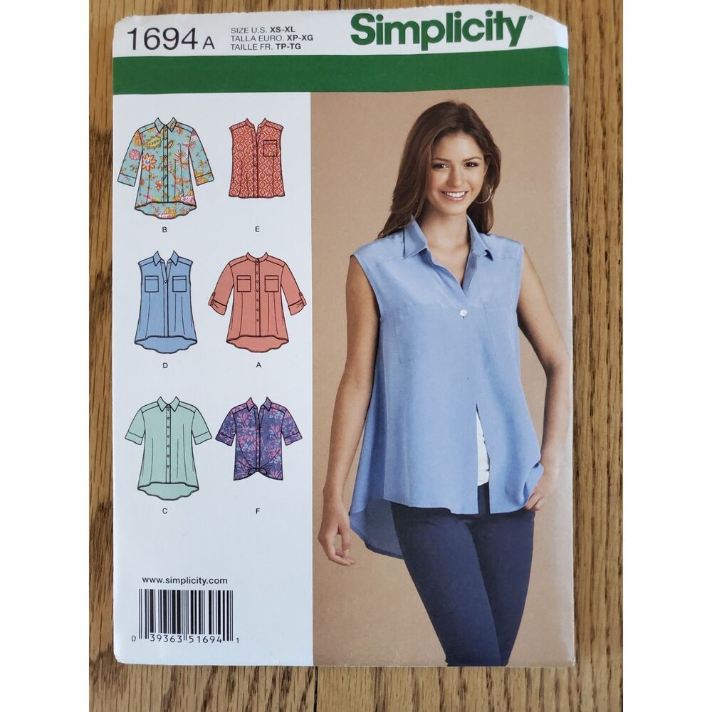 Simplicity 1694 A Womens XS to XL Collared Button Top New Uncut